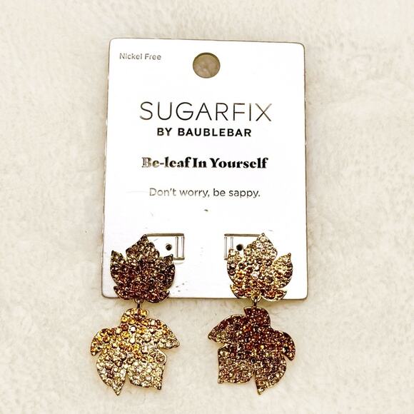 SUGARFIX By BAUBLEBAR Orange and Gold Maple Leaf Studded Dangle Earrings NEW - Picture 1 of 5